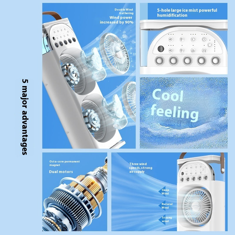 Dual Mist Cooling Fan – Rechargeable & Plug-in with Remote Control