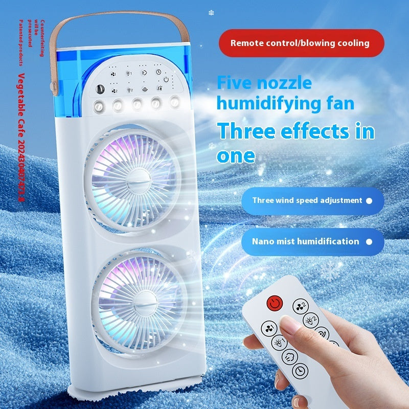 Dual Mist Cooling Fan – Rechargeable & Plug-in with Remote Control