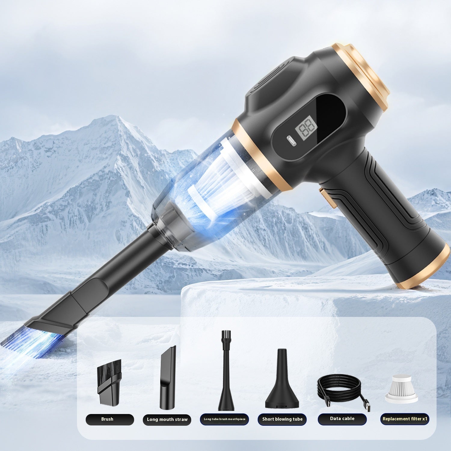 Mini USB Rechargeable Vacuum Cleaner – Digital Display, Quiet & Multi-Functional