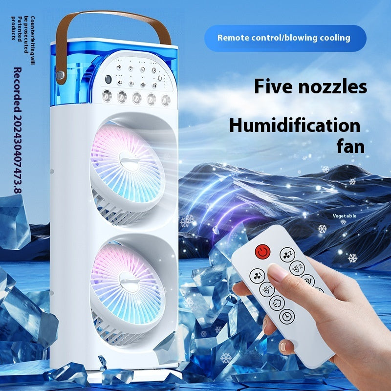Dual Mist Cooling Fan – Rechargeable & Plug-in with Remote Control