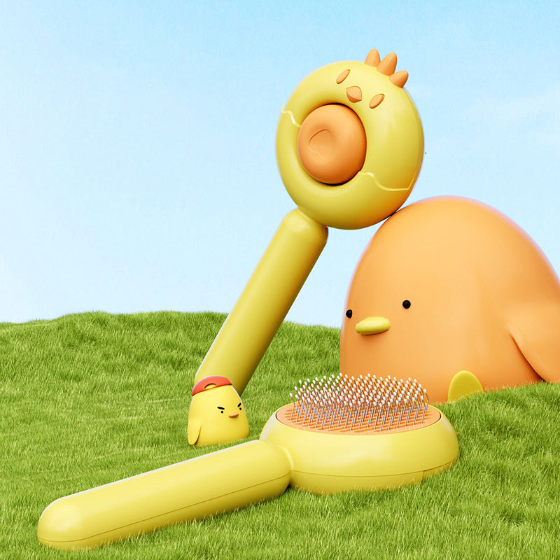 Cute One-Click Pet Grooming Brush – Detangles & Massages