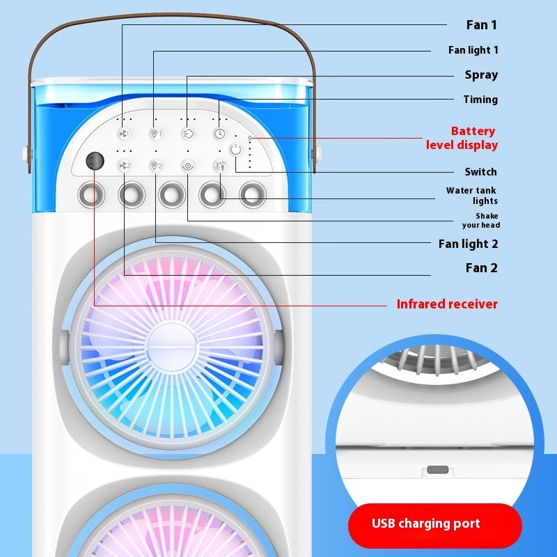Dual Mist Cooling Fan – Rechargeable & Plug-in with Remote Control